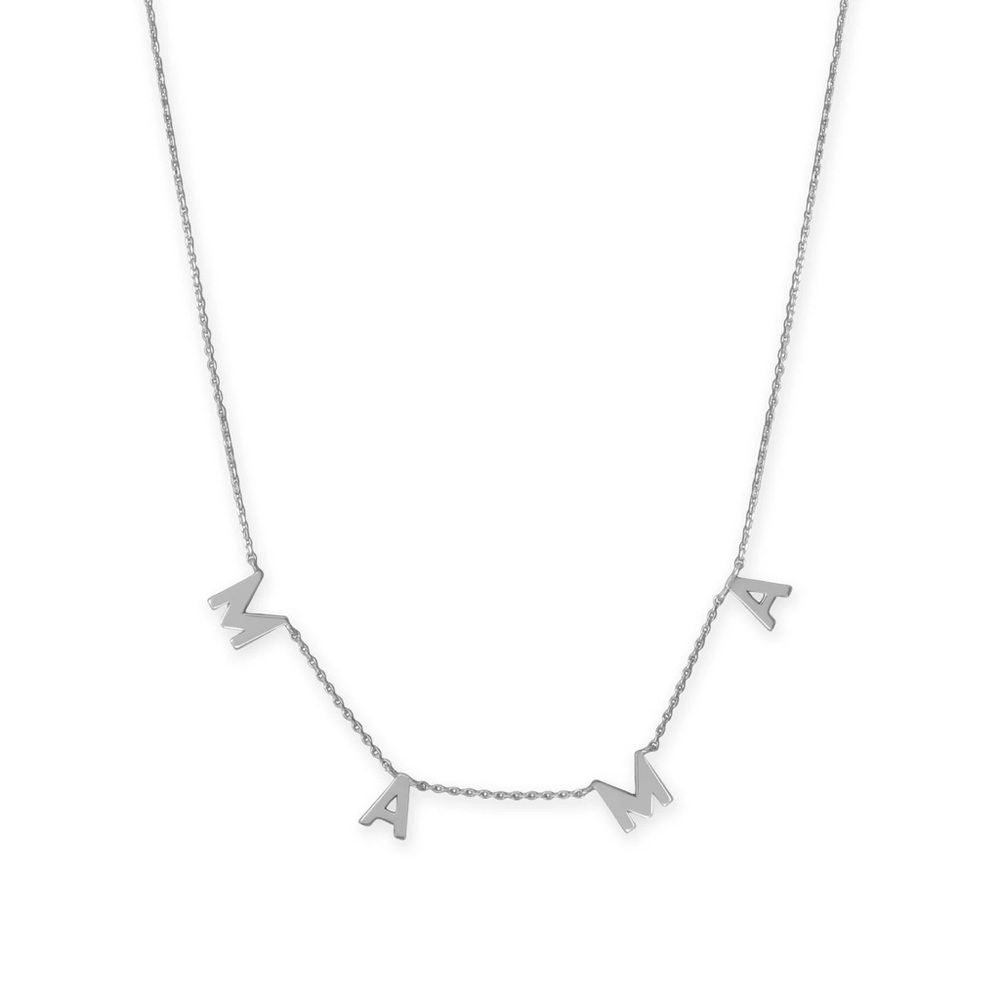 Rhodium Plated "MAMA" Charm Necklace 16” length + 2” extension NWT